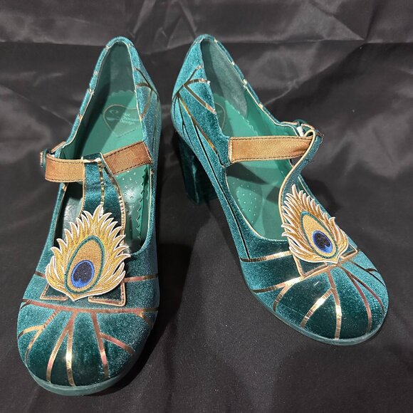 Chocolaticas® High Heels Peacock Women's Mary Jane Pump Shoes Size: 41 HCD/ 11 W - Picture 1 of 7